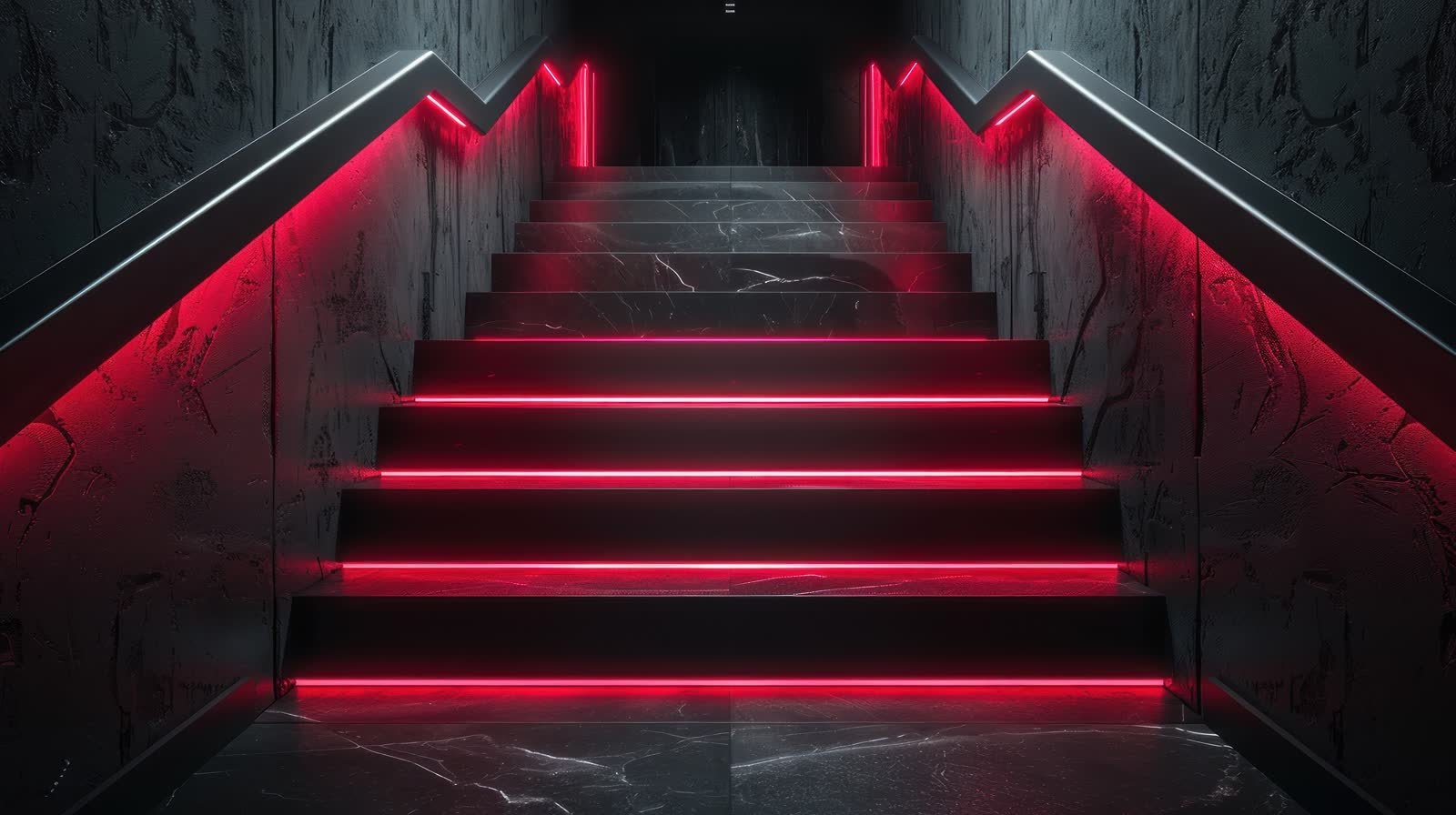 Staircase with red neon