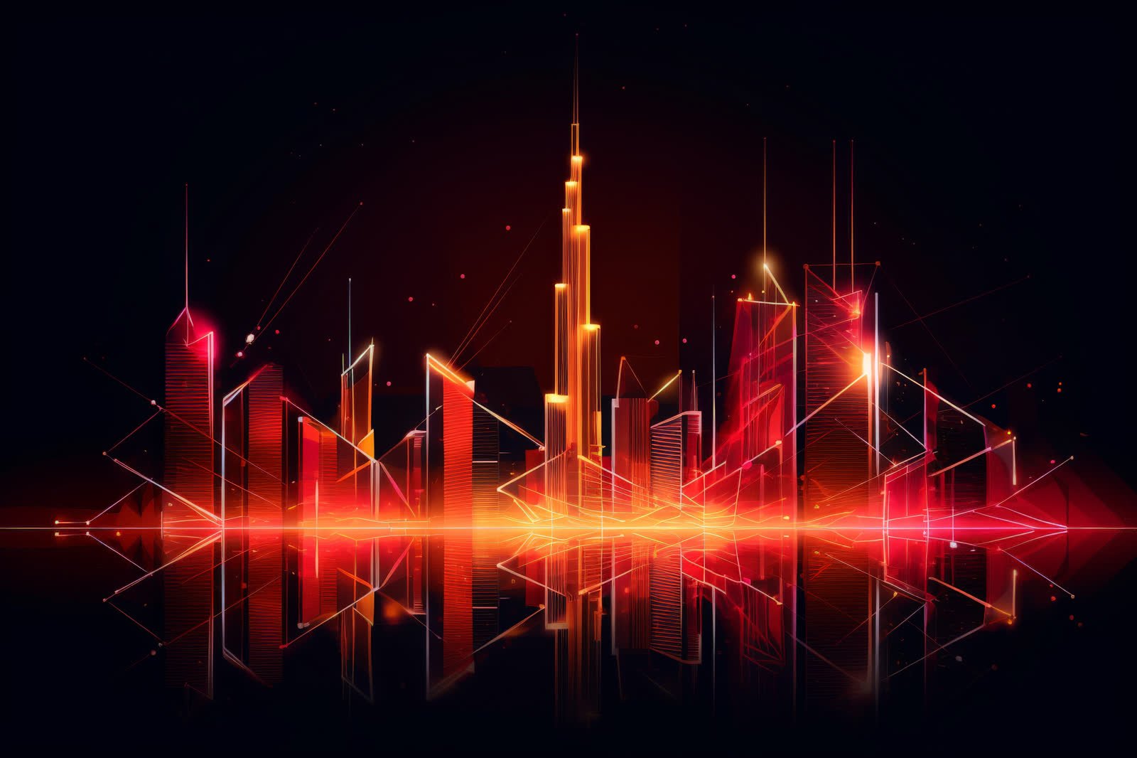 Dubai skyline in neon