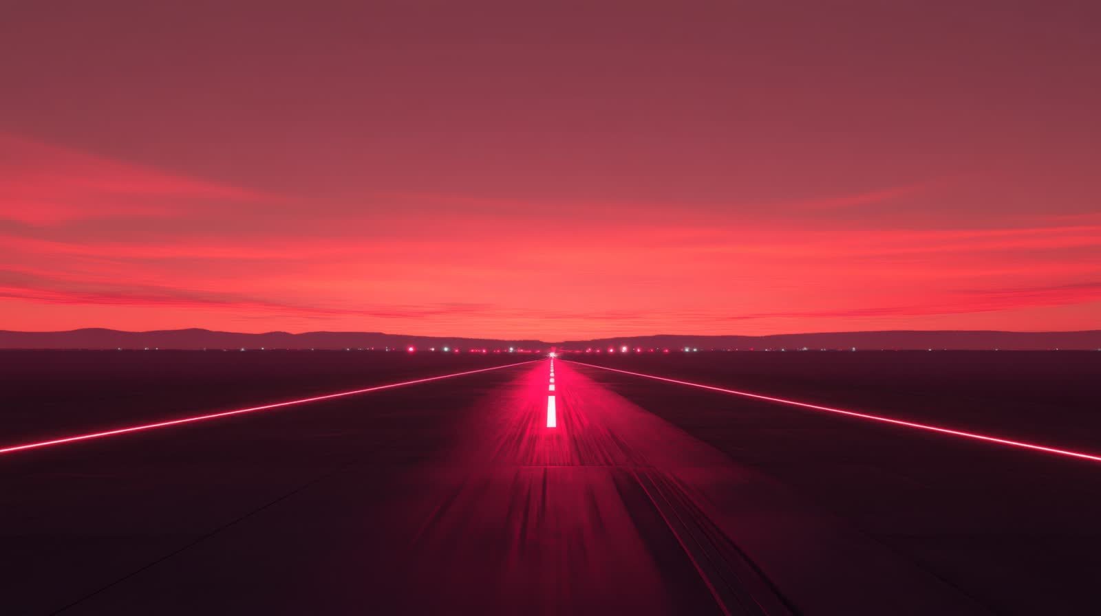 Road with glowing lines into horizon
